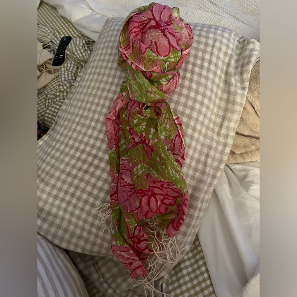 Lily Pulitzer Pink and Green Floral Scarf
